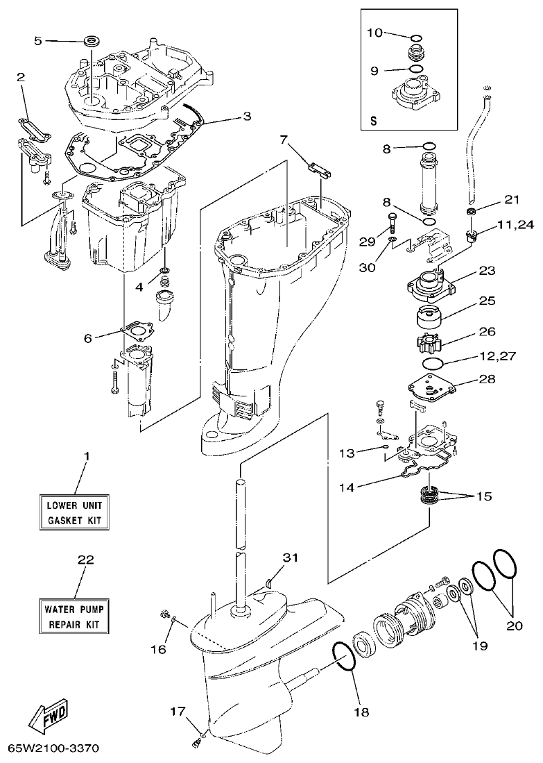 Yamaha F20A, F25A REPAIR KIT 3 parts diagram